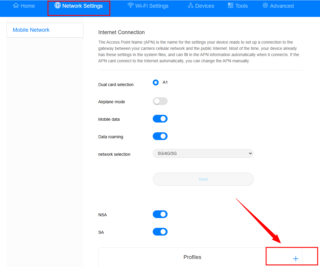 add new apn profile